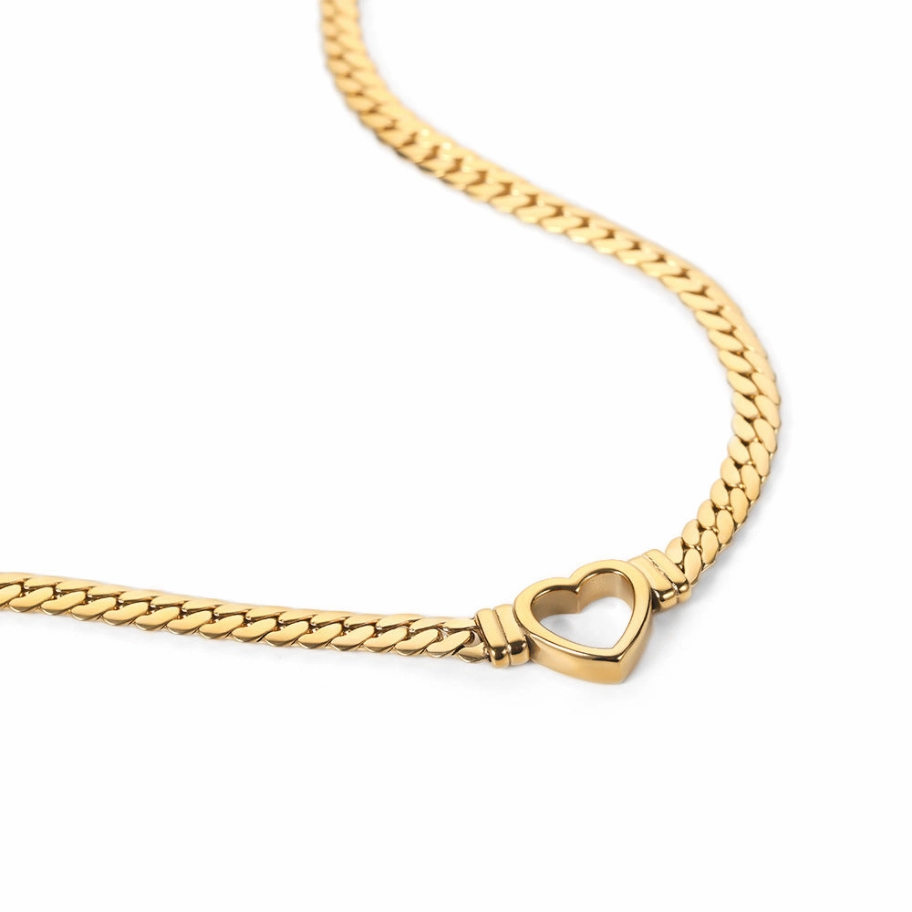Wholesale Hip Hop Flat Cuban Chain Heart Necklace