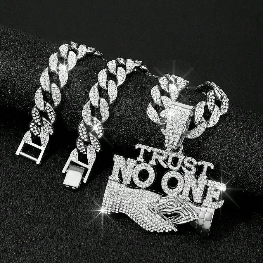 Wholesale Hip Hop Letter TRUST NO ONE Pendant Men's Alloy Cuban Chain