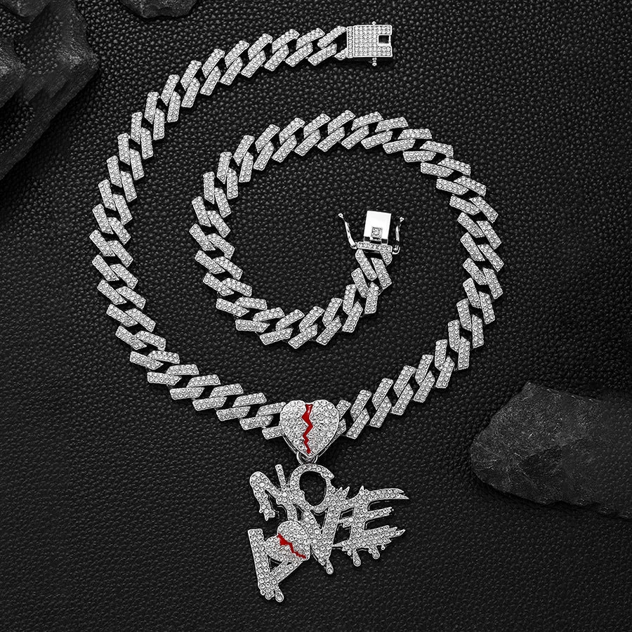 Wholesale Hip-hop Letters NO LOVE Pendant Split Heart Necklace