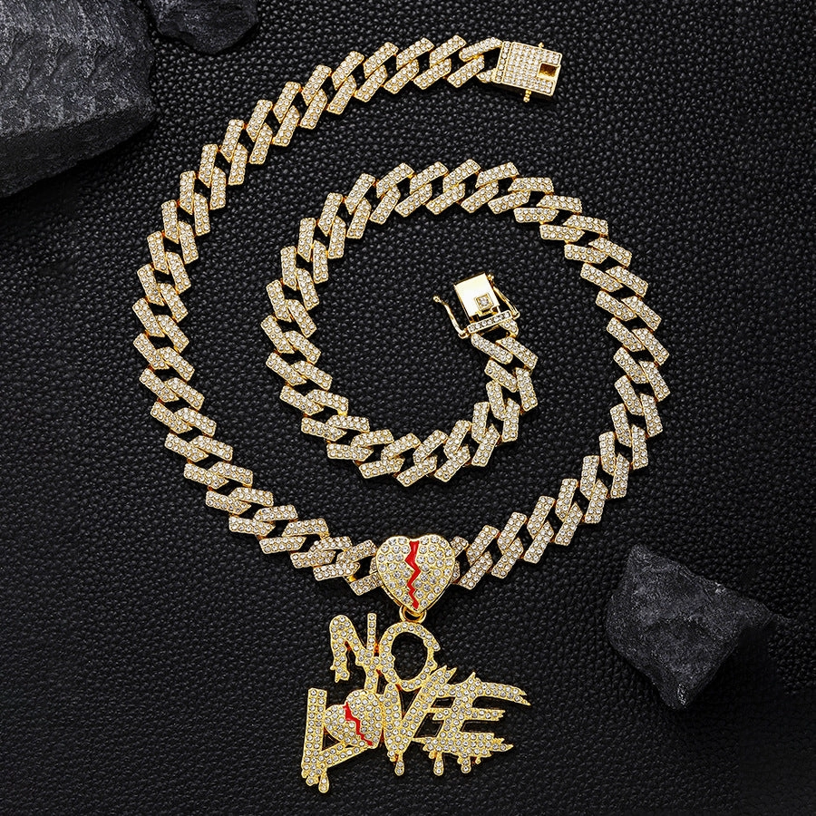 Wholesale Hip-hop Letters NO LOVE Pendant Split Heart Necklace