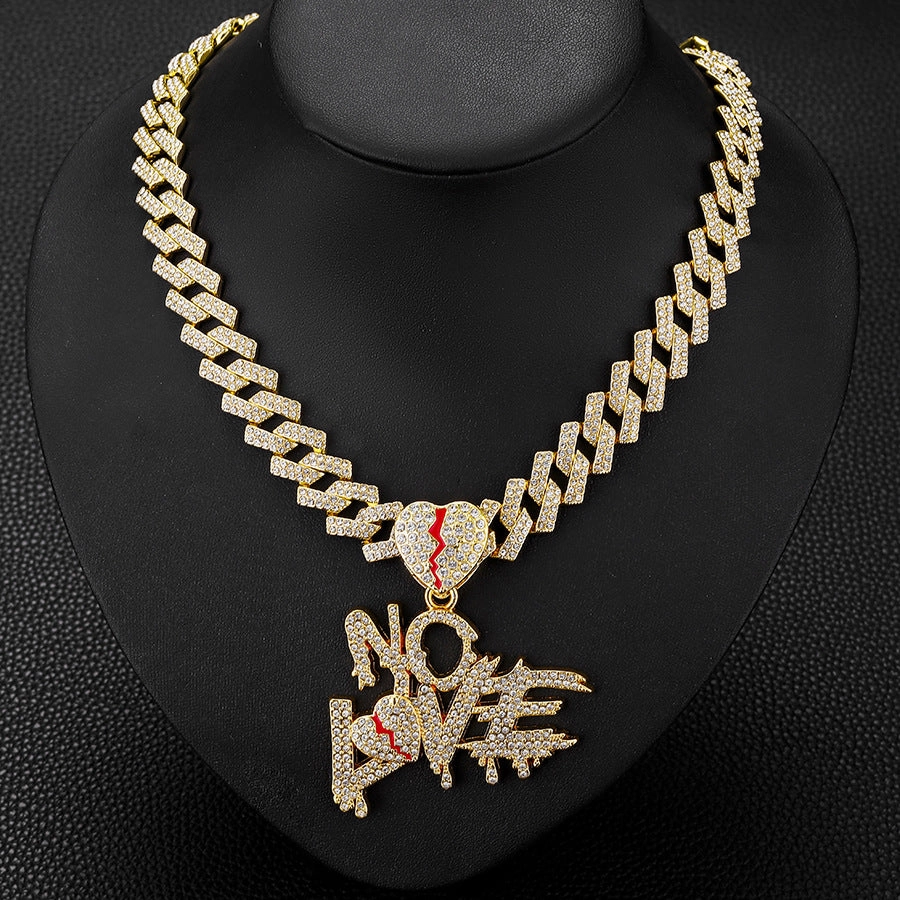 Wholesale Hip-hop Letters NO LOVE Pendant Split Heart Necklace