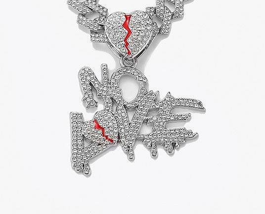 Wholesale Hip-hop Letters NO LOVE Pendant Split Heart Necklace