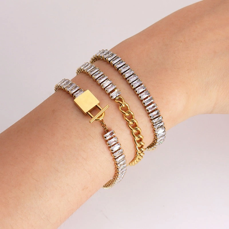 Wholesale Hip Hop Micropaved Single Row Cubic Zirconia Bracelet