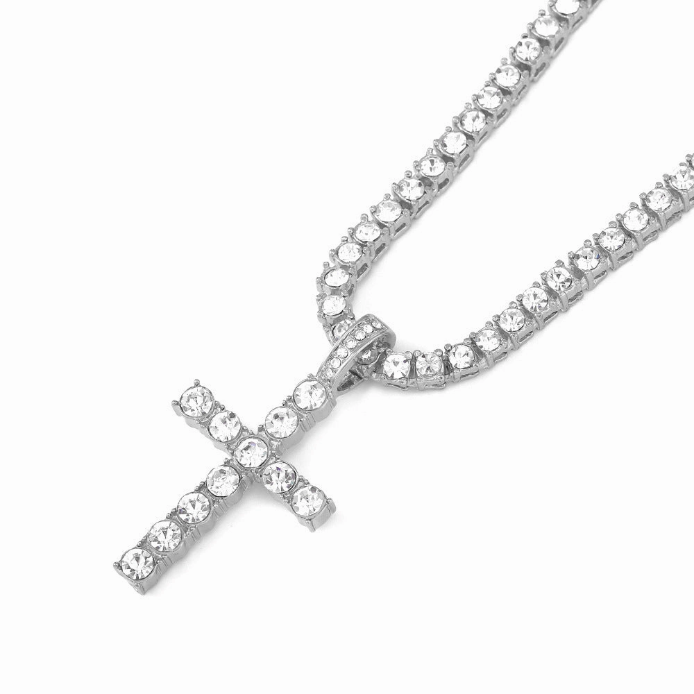 Wholesale hip-hop necklace cross pendant with 4MM tennis chain
