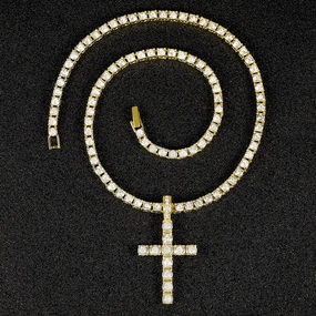 Wholesale hip-hop necklace cross pendant with 4MM tennis chain