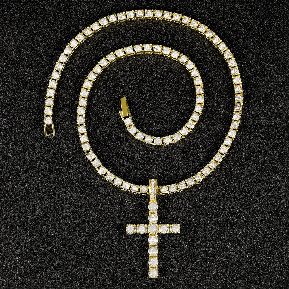 Wholesale hip-hop necklace cross pendant with 4MM tennis chain