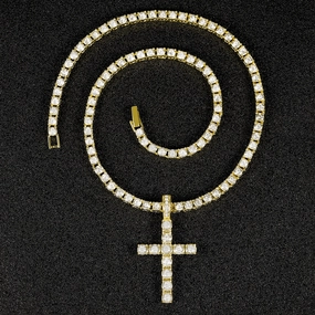 Wholesale hip-hop necklace cross pendant with 4MM tennis chain