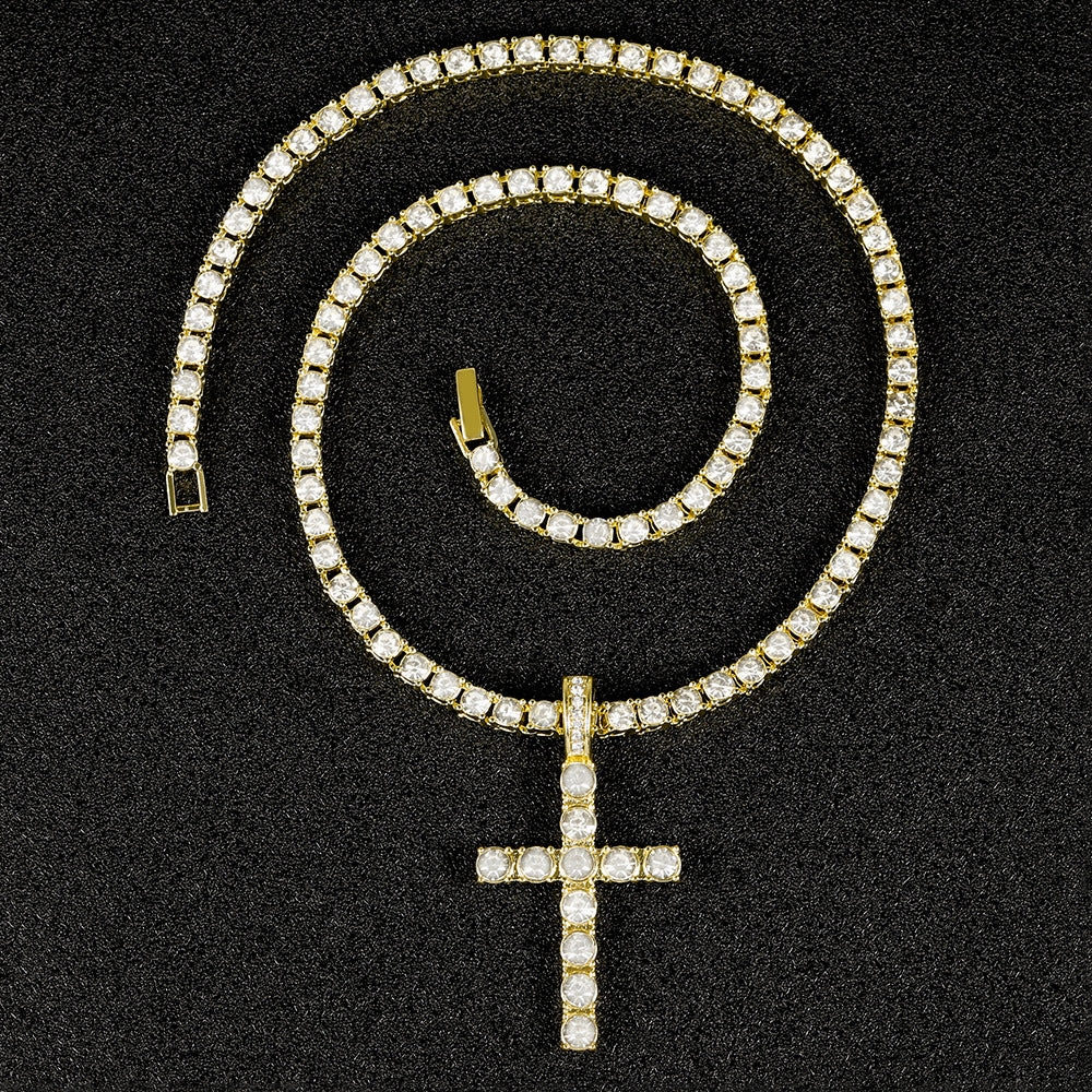 Wholesale hip-hop necklace cross pendant with 4MM tennis chain