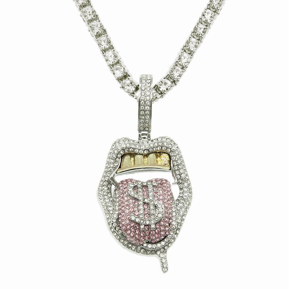 Wholesale Hip Hop Rap Rap Decorated Full Diamond Three-dimensional Dollar Tongue Pendant