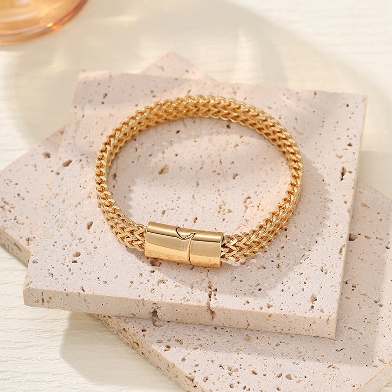 Wholesale Hip-hop Stainless Steel Front and Back 8*4mm Fish Scale Double Row Front and Back Punk Bracelet