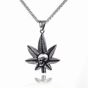 Wholesale Hip Hop Sweater Chain Maple Leaf Stainless Steel Skull Necklace