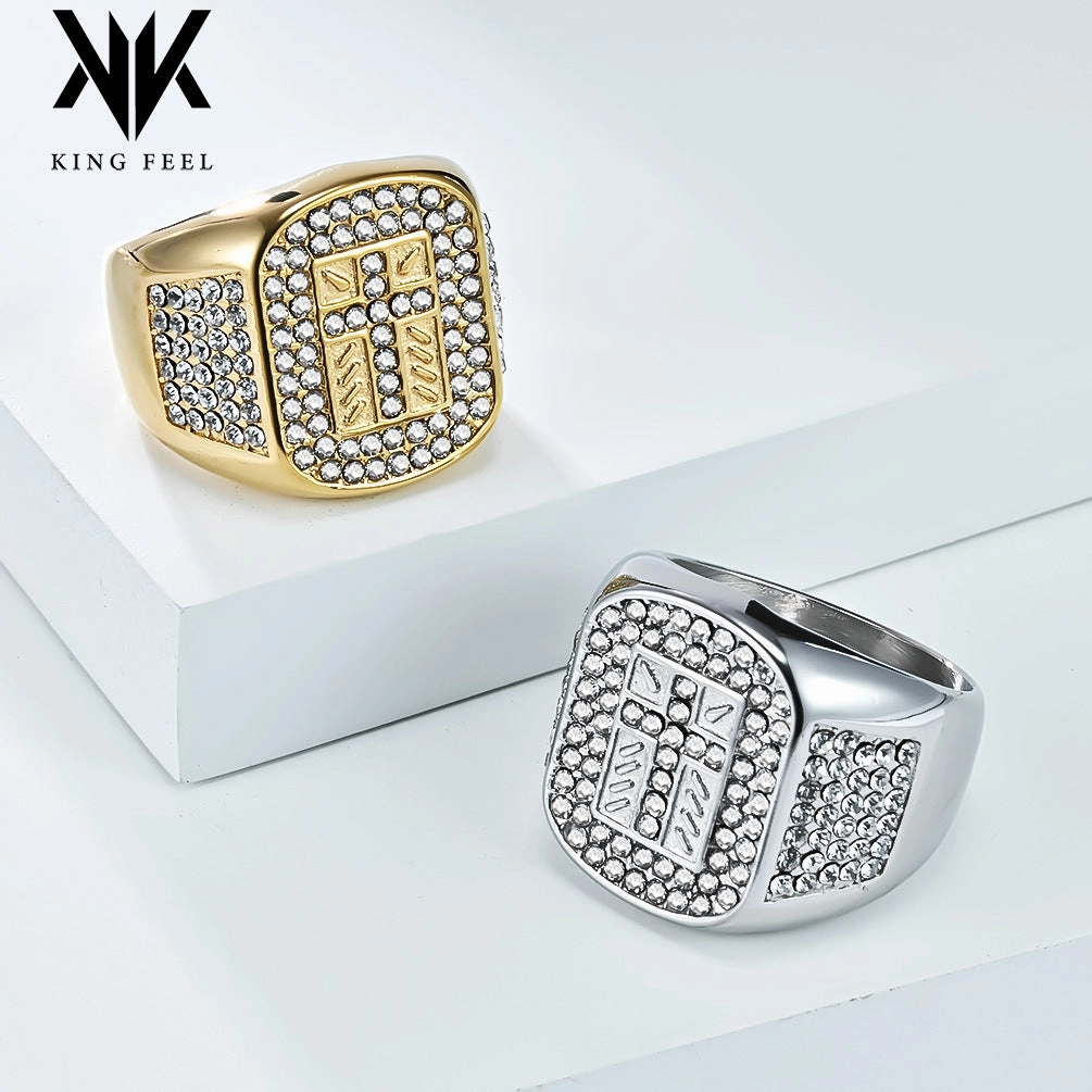 Wholesale Hip-hop titanium steel full diamond cross men's ring