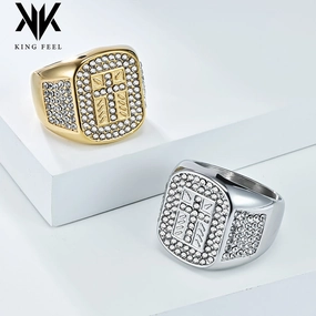 Wholesale Hip-hop titanium steel full diamond cross men's ring