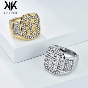 Wholesale Hip-hop titanium steel full diamond cross men's ring