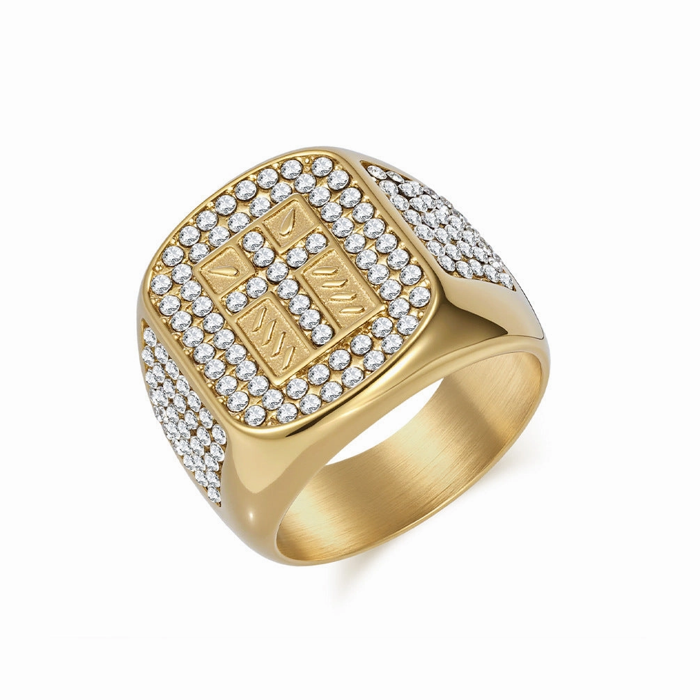 Wholesale Hip-hop titanium steel full diamond cross men's ring