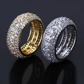 Wholesale Hiphop micro inlaid five-row full zircon ring