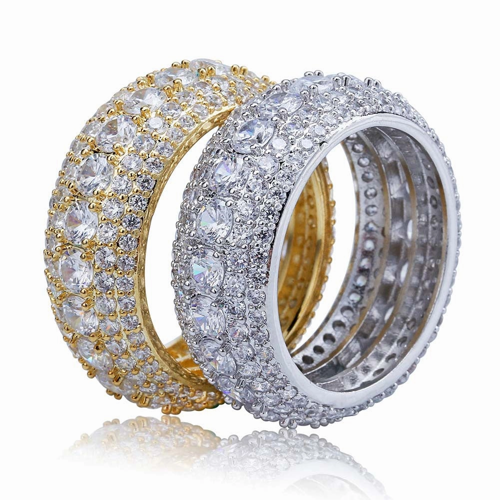Wholesale Hiphop micro inlaid five-row full zircon ring