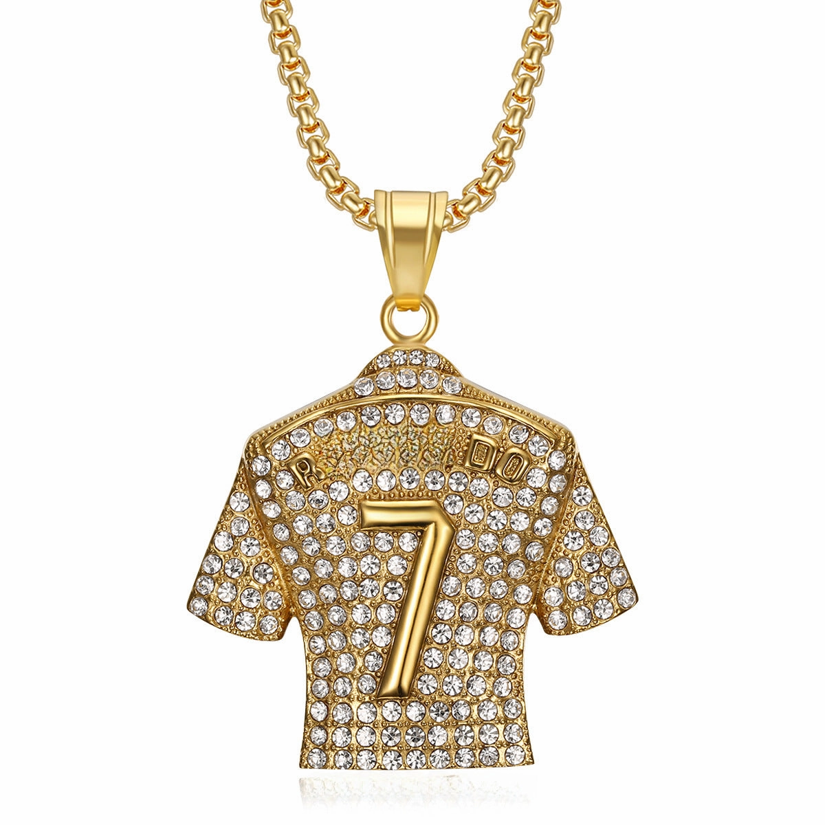 Wholesale HIPHOP titanium steel gold-plated diamond-embedded Jersey pendant necklace