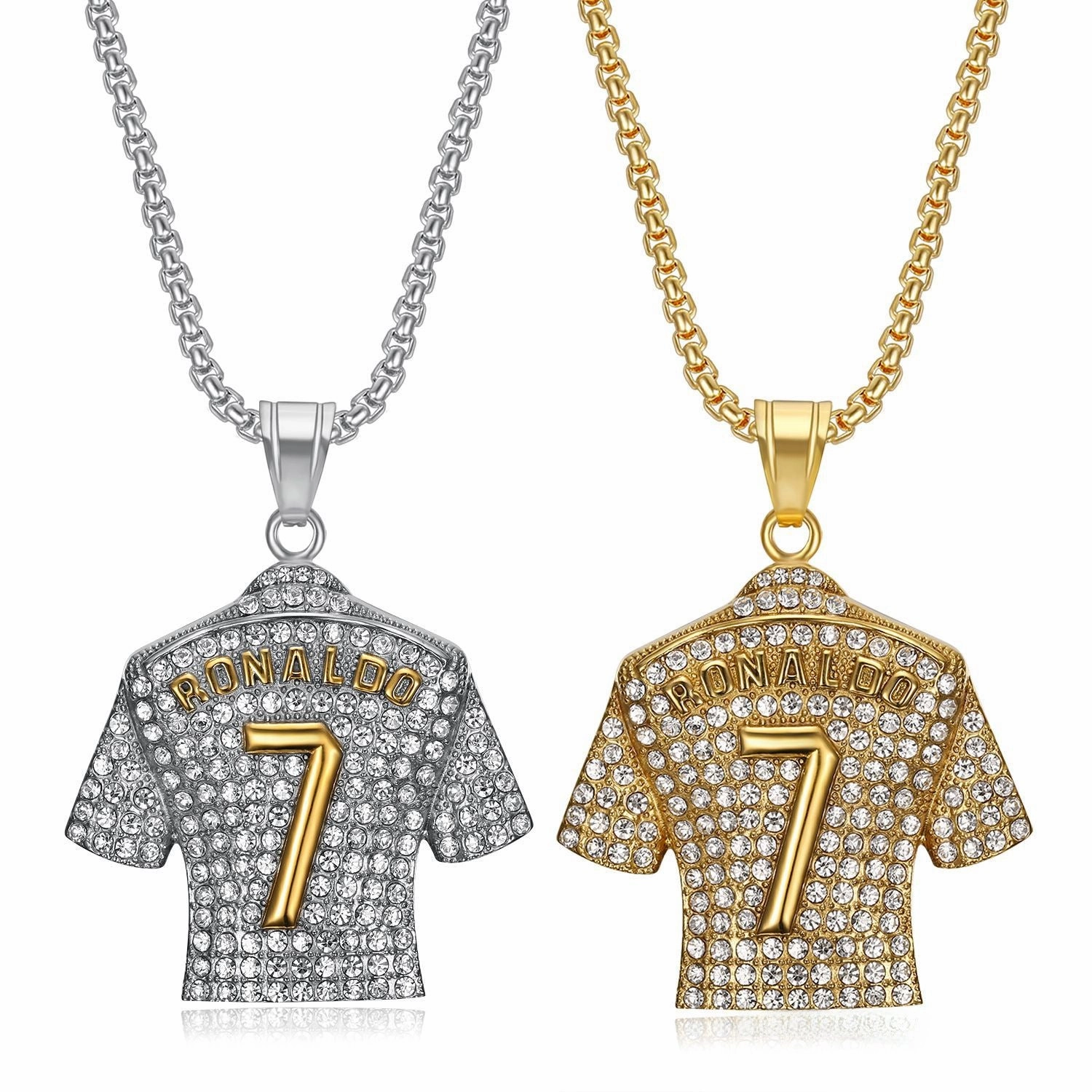 Wholesale HIPHOP titanium steel gold-plated diamond-embedded Jersey pendant necklace