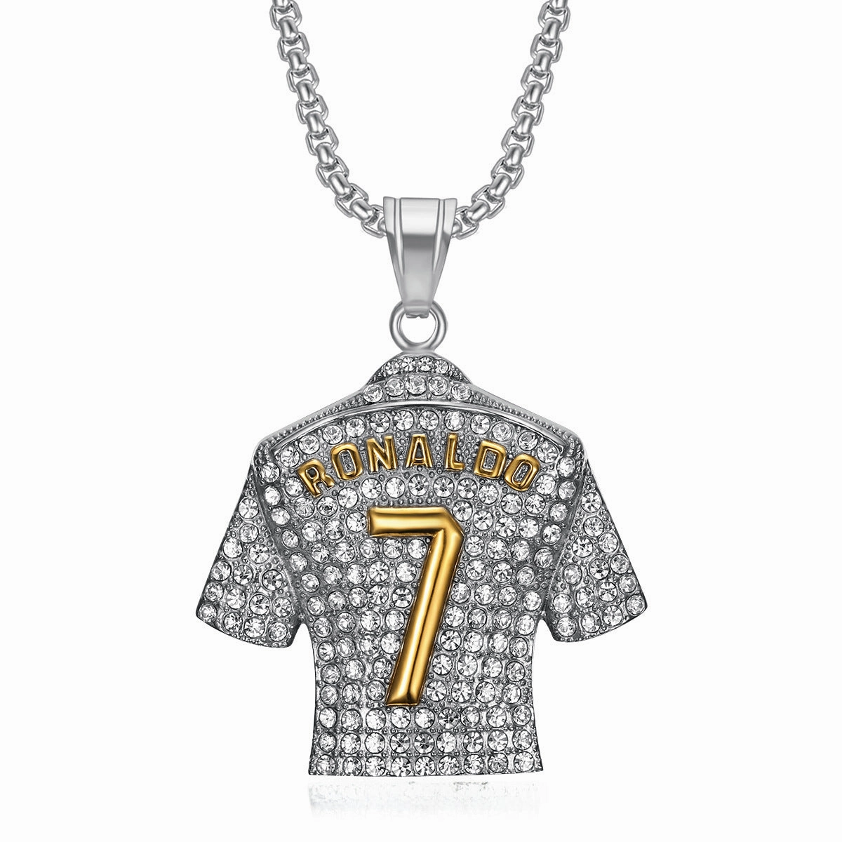 Wholesale HIPHOP titanium steel gold-plated diamond-embedded Jersey pendant necklace