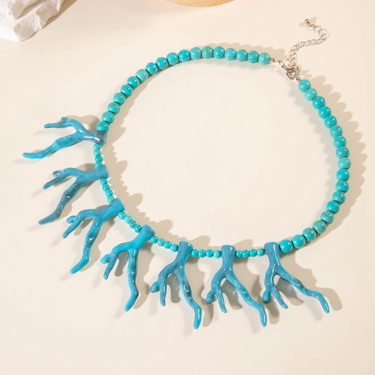 Wholesale Holiday Style Acrylic Coral Shape Bohemian Turquoise Beaded Necklace