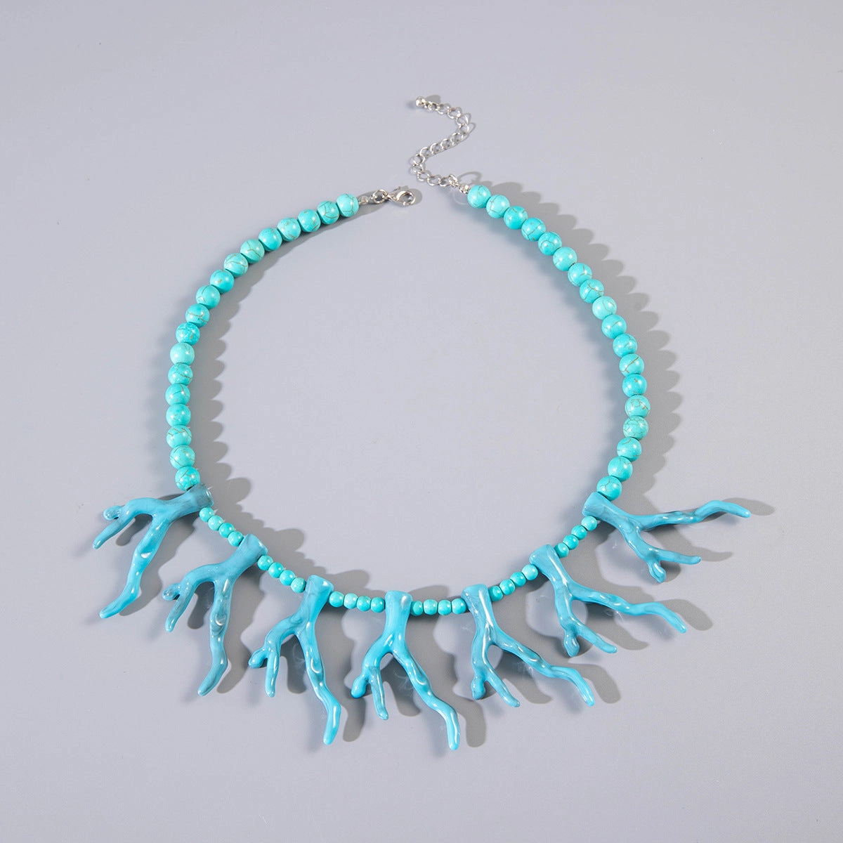 Wholesale Holiday Style Acrylic Coral Shape Bohemian Turquoise Beaded Necklace