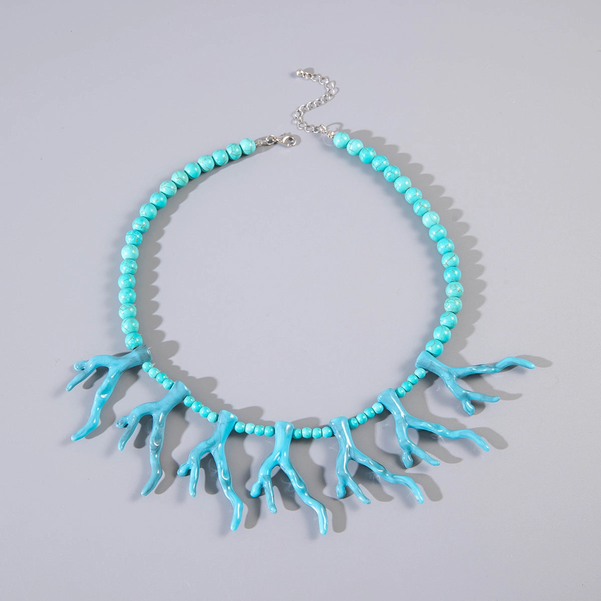 Wholesale Holiday Style Acrylic Coral Shape Bohemian Turquoise Beaded Necklace