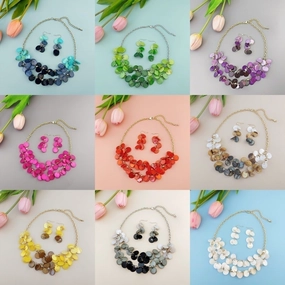 Wholesale Holiday Style Round Natural Dyed Shell Earrings Necklace