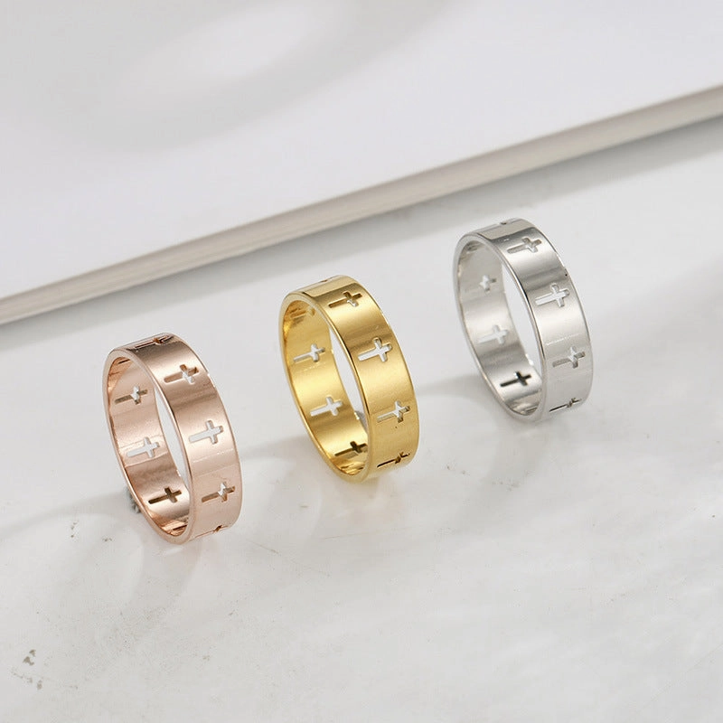 Wholesale Hollow Cross Stainless Steel Ring