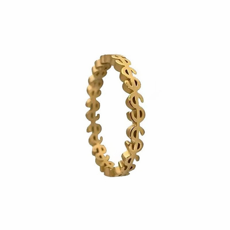 Wholesale Hollow Dollar Sign Titanium Ring
