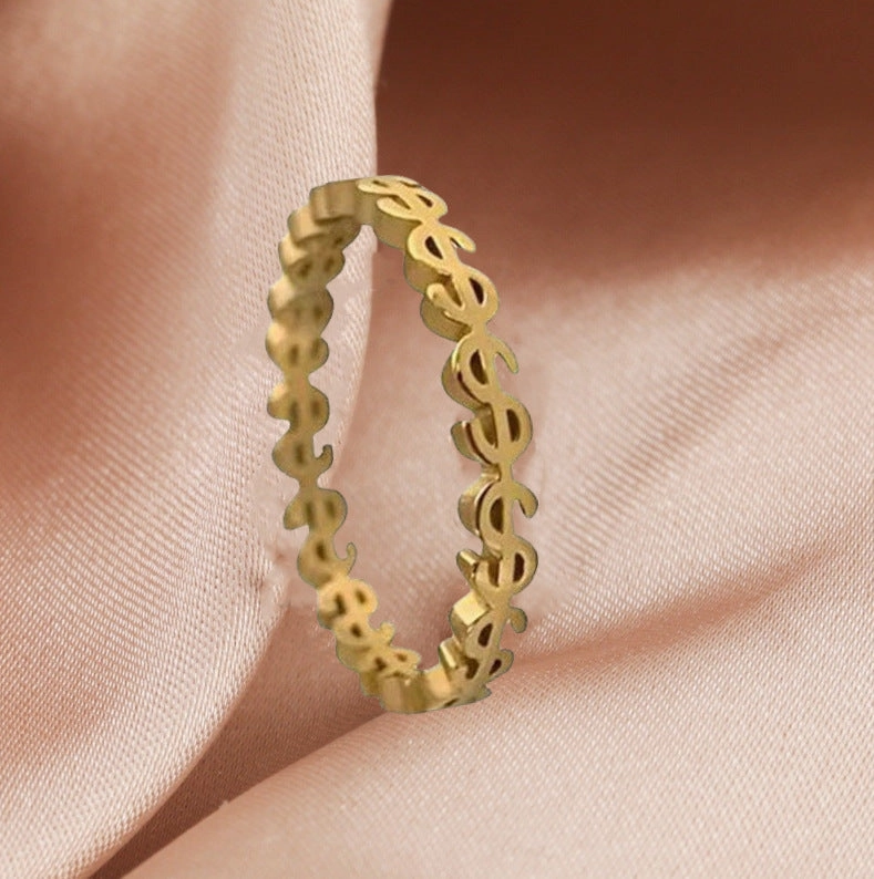 Wholesale Hollow Dollar Sign Titanium Ring