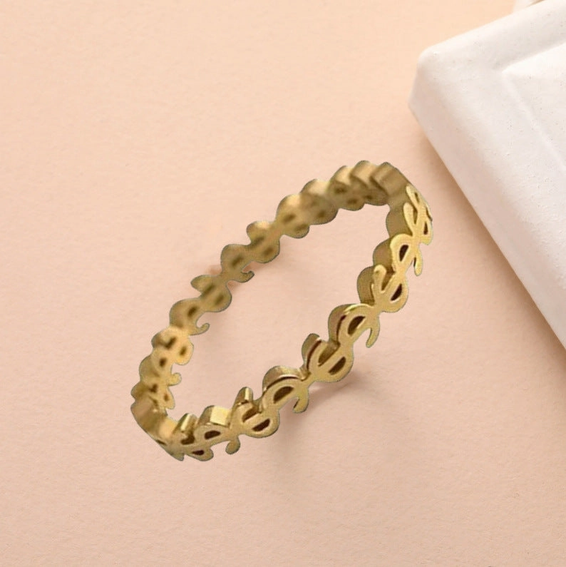 Wholesale Hollow Dollar Sign Titanium Ring