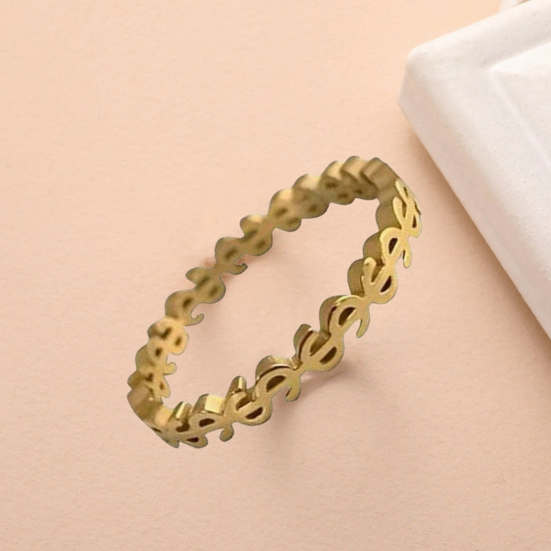 Wholesale Hollow Dollar Sign Titanium Ring