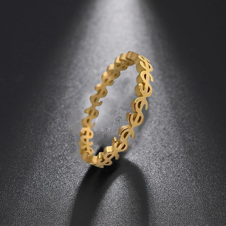 Wholesale Hollow Dollar Sign Titanium Ring