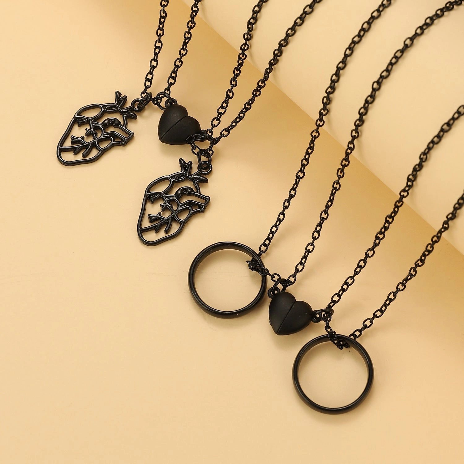 Wholesale hollow heart love magnetic unisex magnet couple necklace set