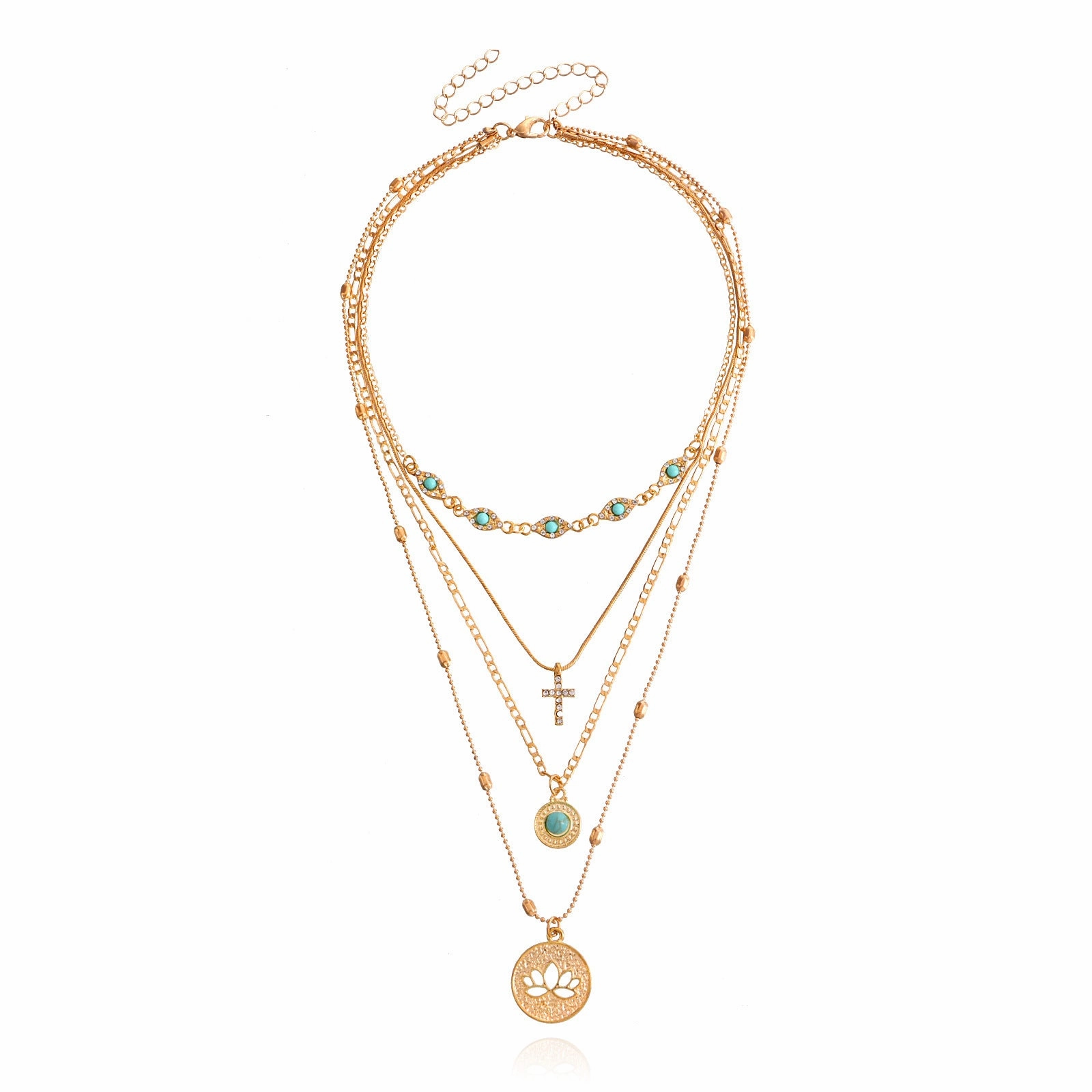 Wholesale Hollow Out Flowers Diamond Cross Alloy Necklaces