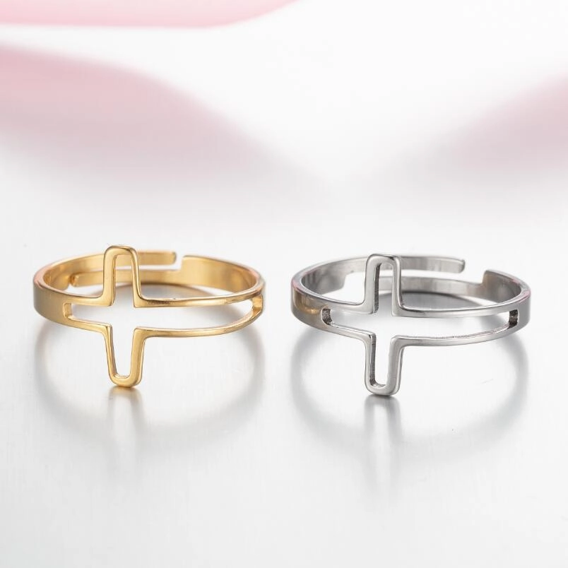 Wholesale Hollow Out Stainless Steel Cross Rings