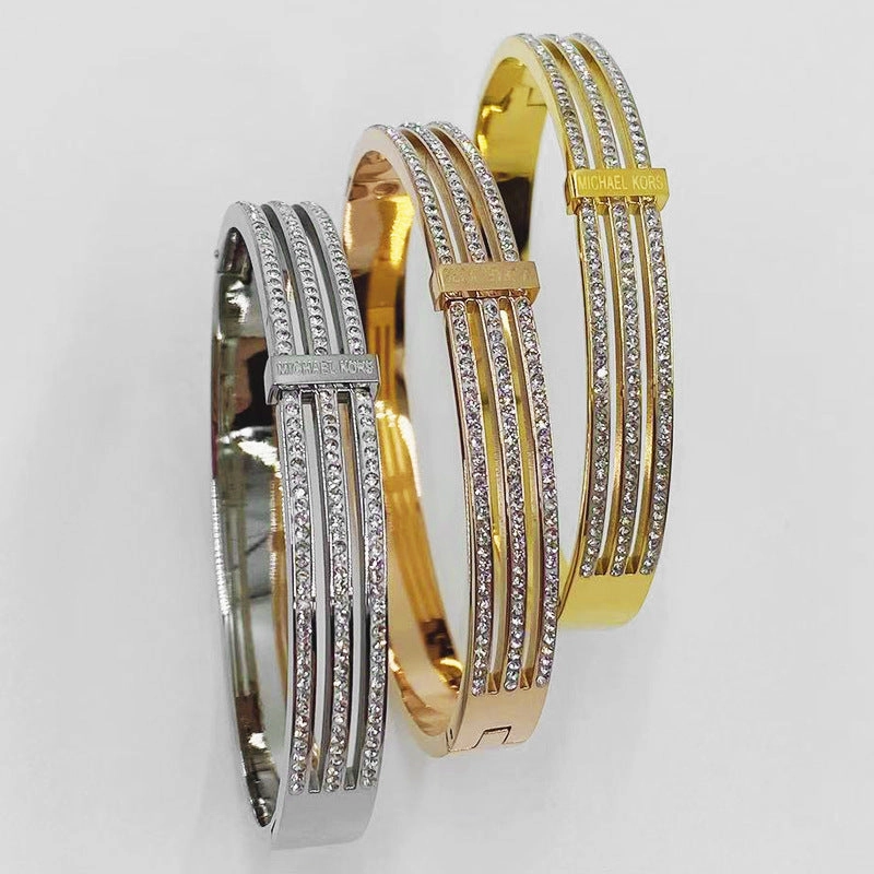 Wholesale Hollow Three-Layer Diamond English Alphabet Titanium Steel Rose Gold Bracelet