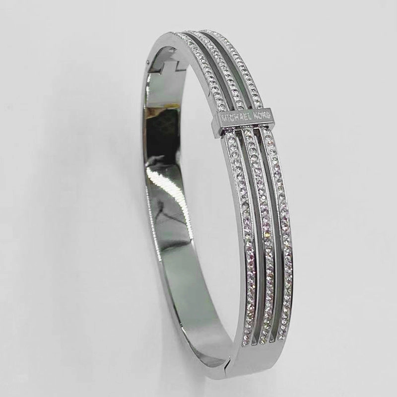 Wholesale Hollow Three-Layer Diamond English Alphabet Titanium Steel Rose Gold Bracelet