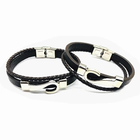 Wholesale Hook Type Stainless Steel Genuine Leather Woven Bracelets