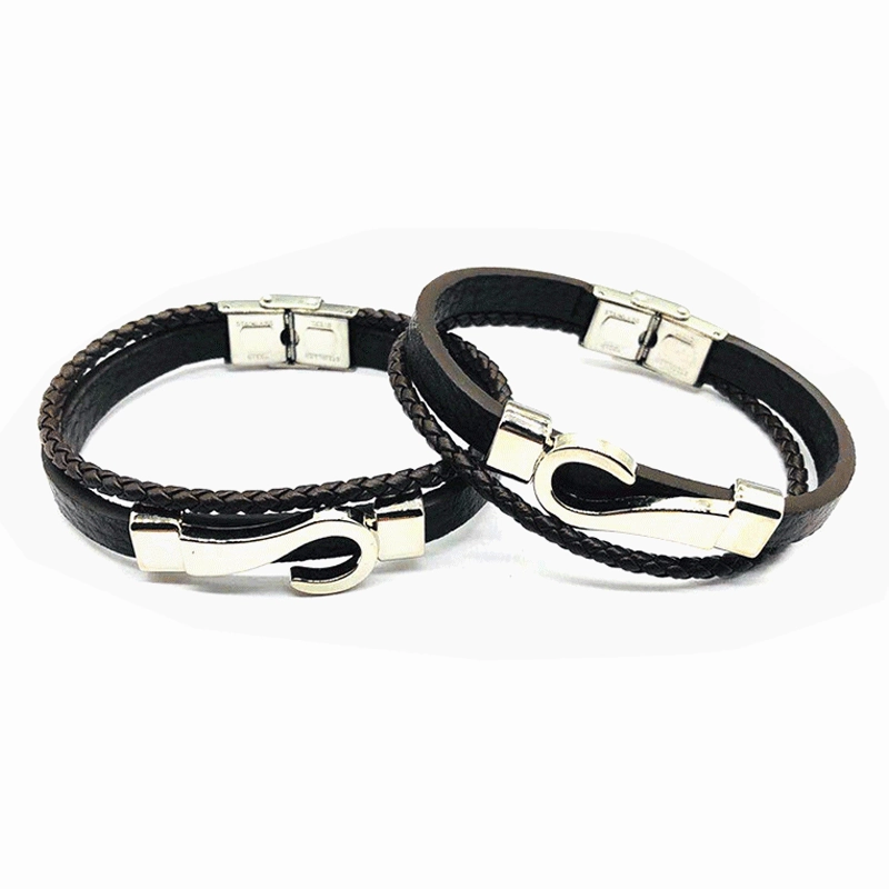 Wholesale Hook Type Stainless Steel Genuine Leather Woven Bracelets