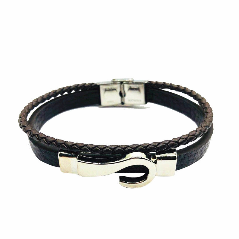 Wholesale Hook Type Stainless Steel Genuine Leather Woven Bracelets