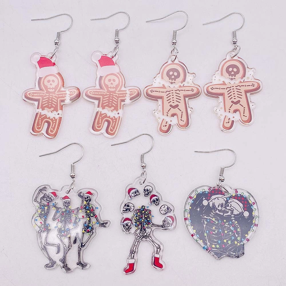 Wholesale Horror Christmas Gingerbread Man Skull Acrylic Earrings