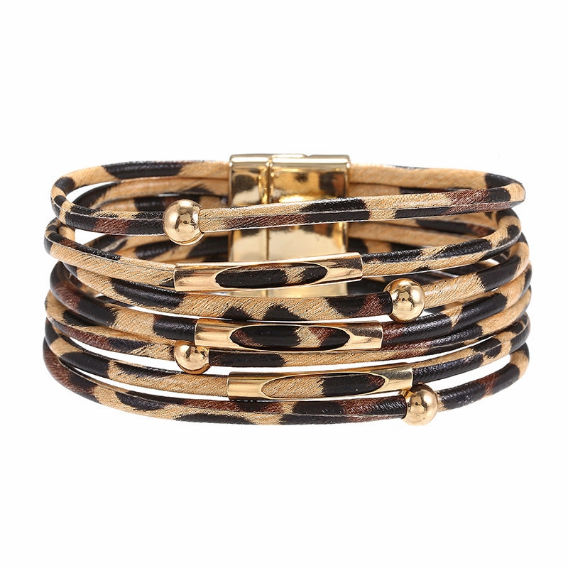 Wholesale Horsehair Leopard Leather Bracelet Set