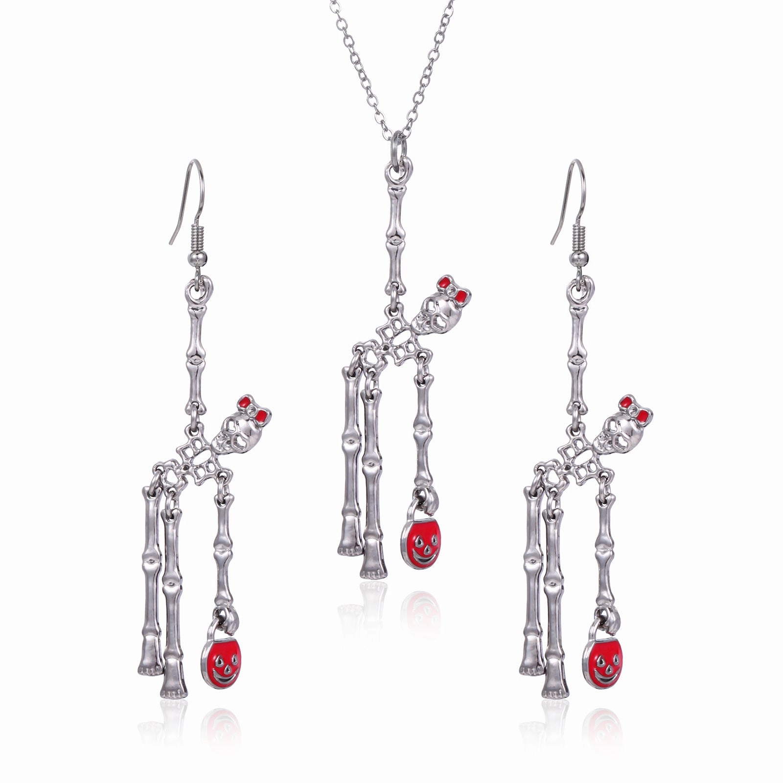 Wholesale Hot Sale Halloween Theme Creative Design Sense Vintage Personality Skull Frame Earrings Necklace Set