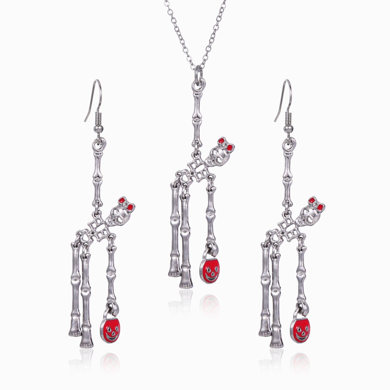 Wholesale Hot Sale Halloween Theme Creative Design Sense Vintage Personality Skull Frame Earrings Necklace Set