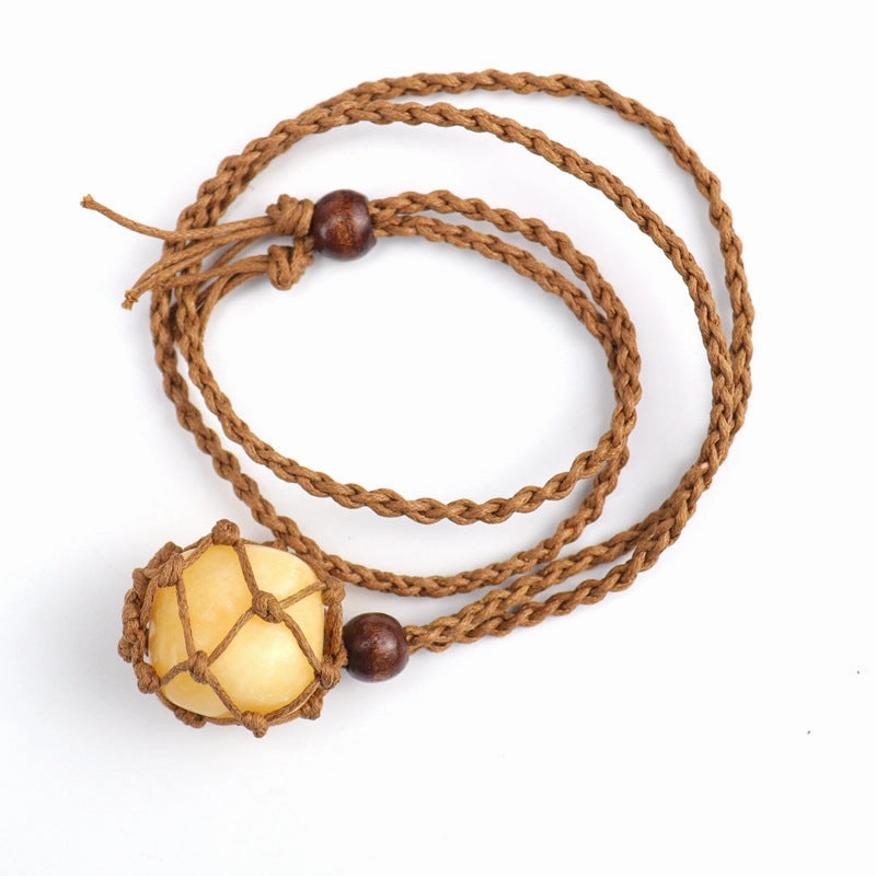 Wholesale Hot Sale New Natural Crystal Rough Stone Net Pocket Hand-woven Necklace