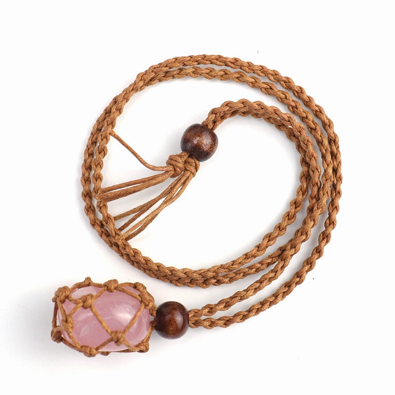 Wholesale Hot Sale New Natural Crystal Rough Stone Net Pocket Hand-woven Necklace