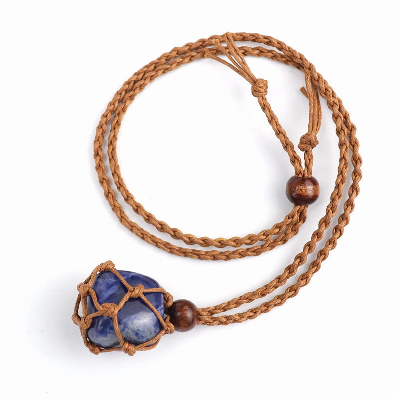 Wholesale Hot Sale New Natural Crystal Rough Stone Net Pocket Hand-woven Necklace