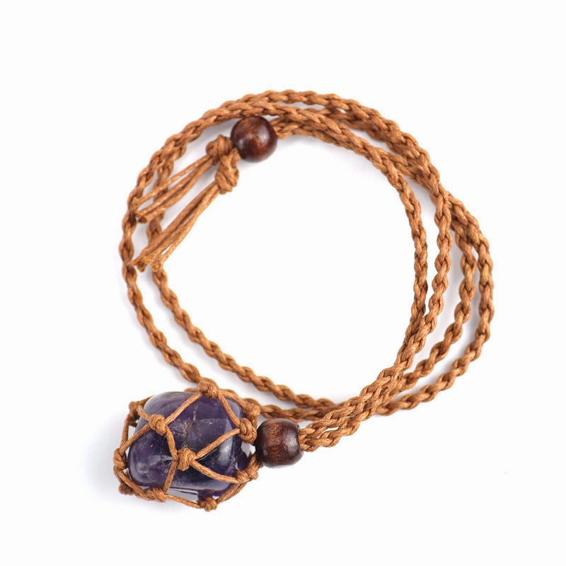 Wholesale Hot Sale New Natural Crystal Rough Stone Net Pocket Hand-woven Necklace